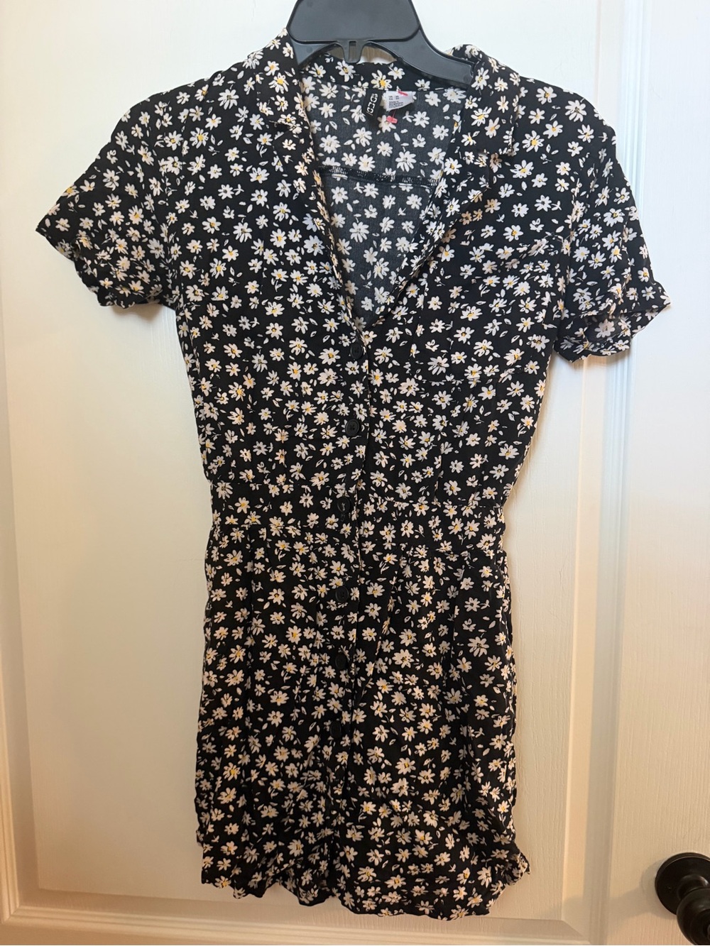 Divided Blk n White Floral Boho Button Down Romper w/Tie Back~ Size XS